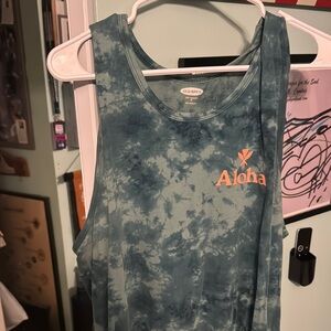 Old Navy Teal Tie-Dye Tank with Orange Aloha